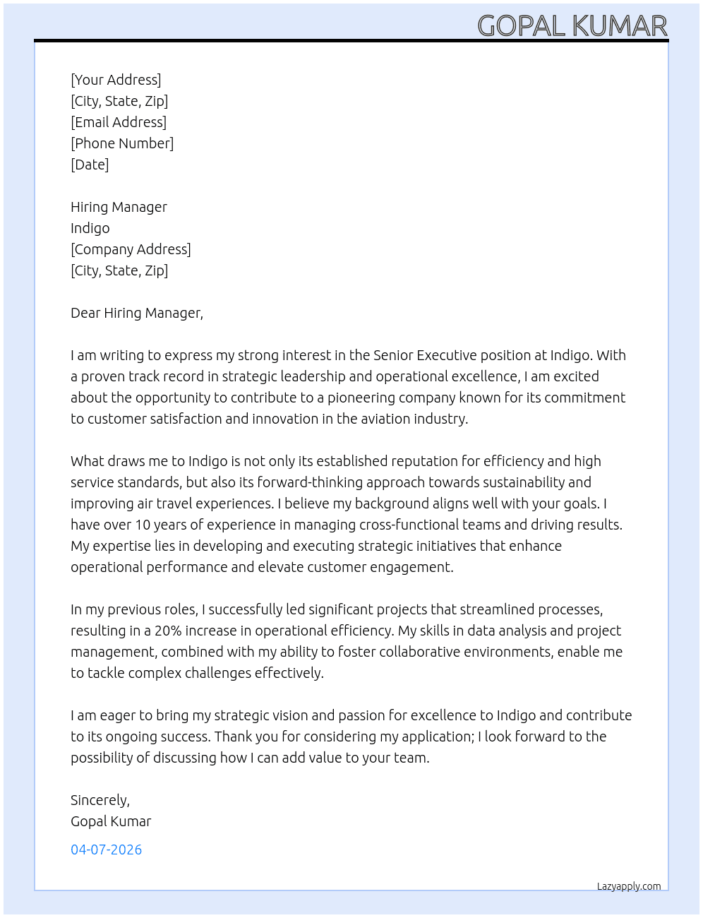 Cover letter for senior executives - LazyApply