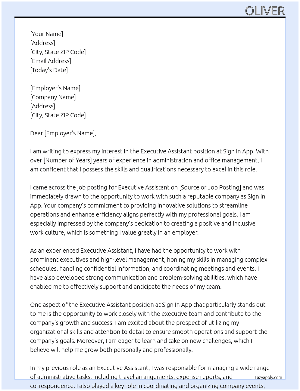 Work Experience At Sign In App Cover Letter