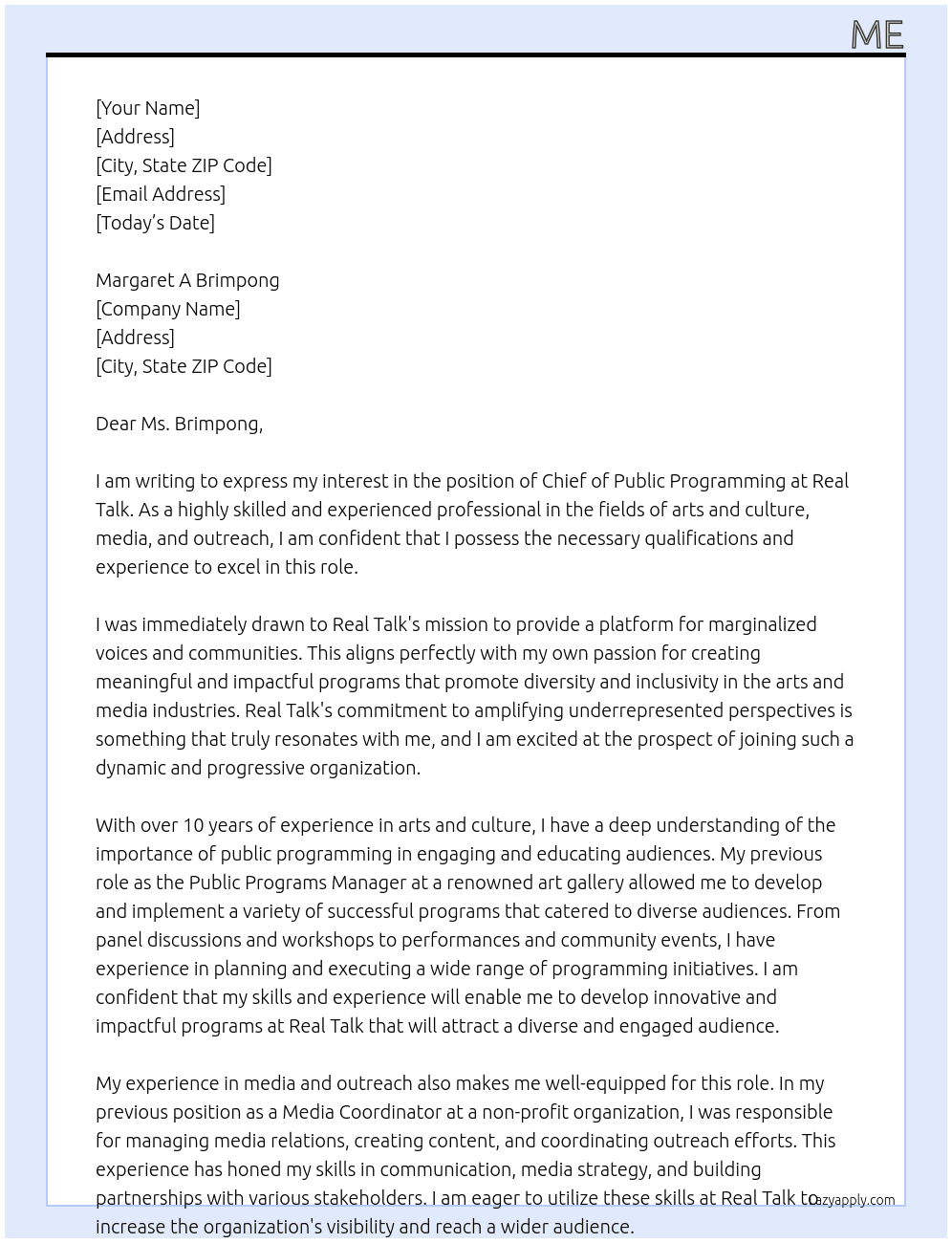  chief of public programming At Real Talk Cover Letter