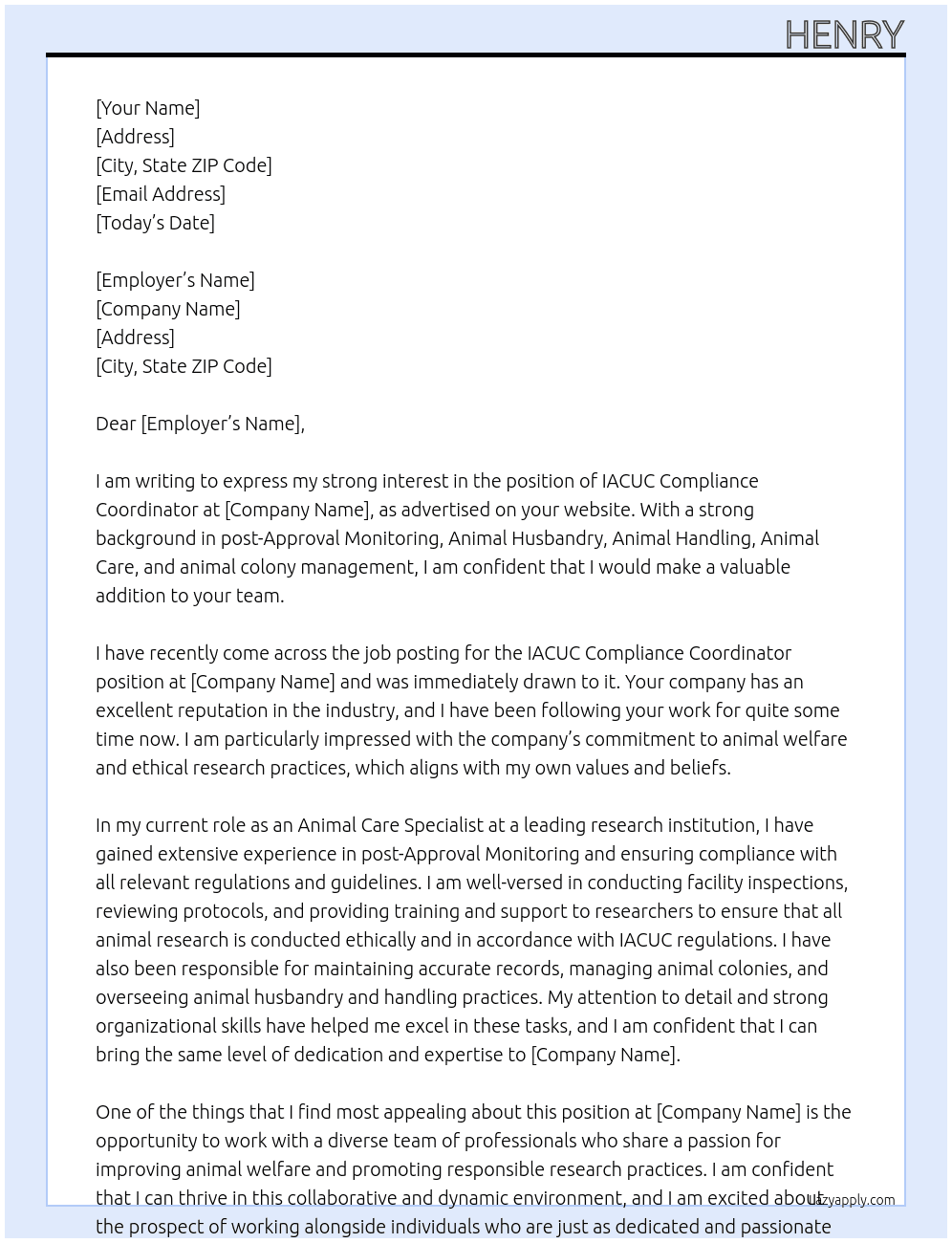 IACUC Compliance Coordinator At utk Cover Letter