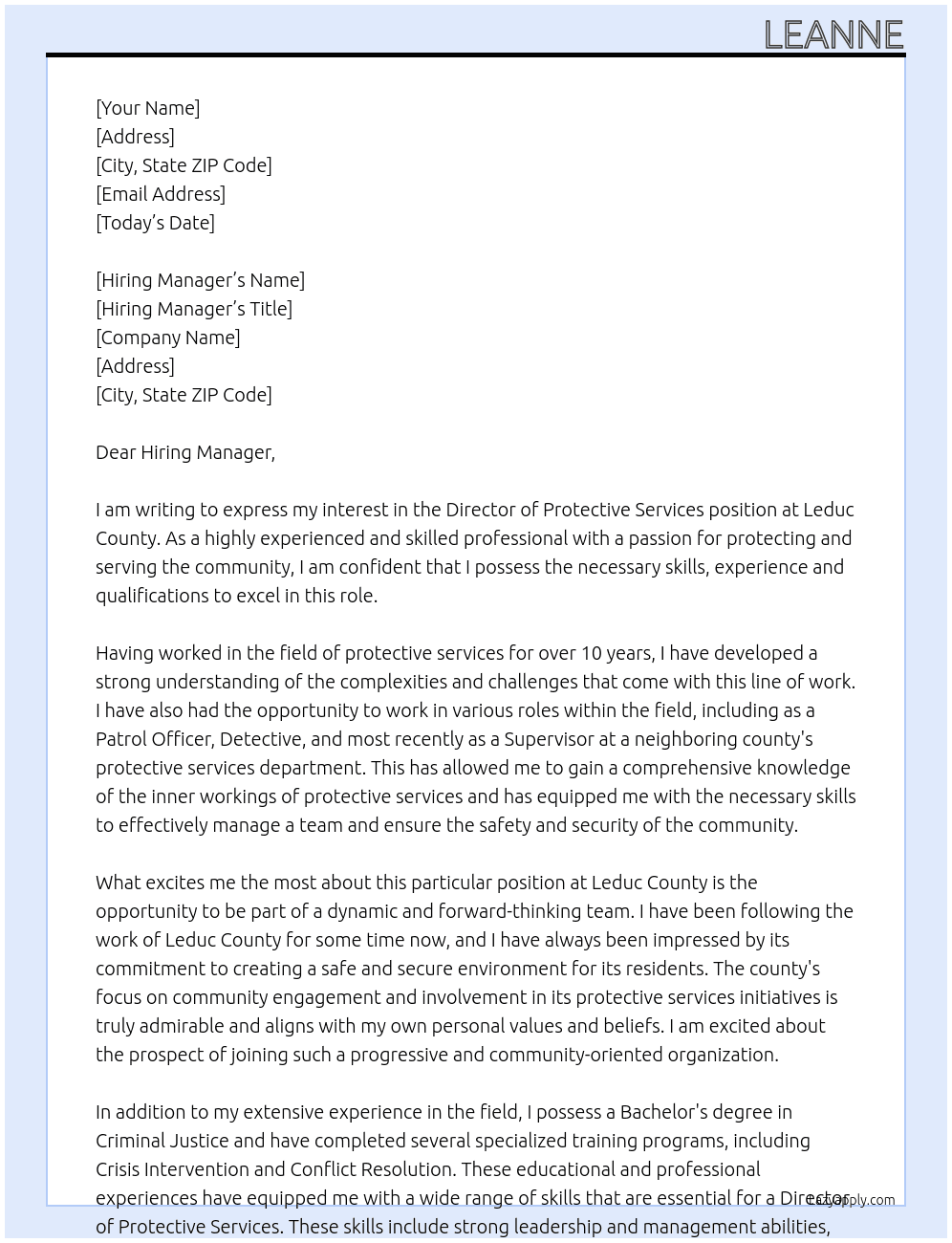 Director of Protective Services At Leduc County Cover Letter