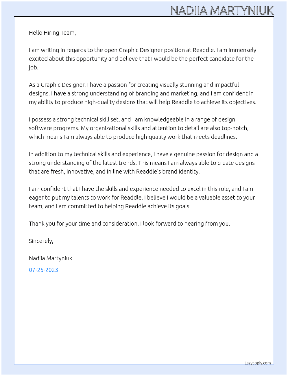 Graphic Designer At Readdle Cover Letter