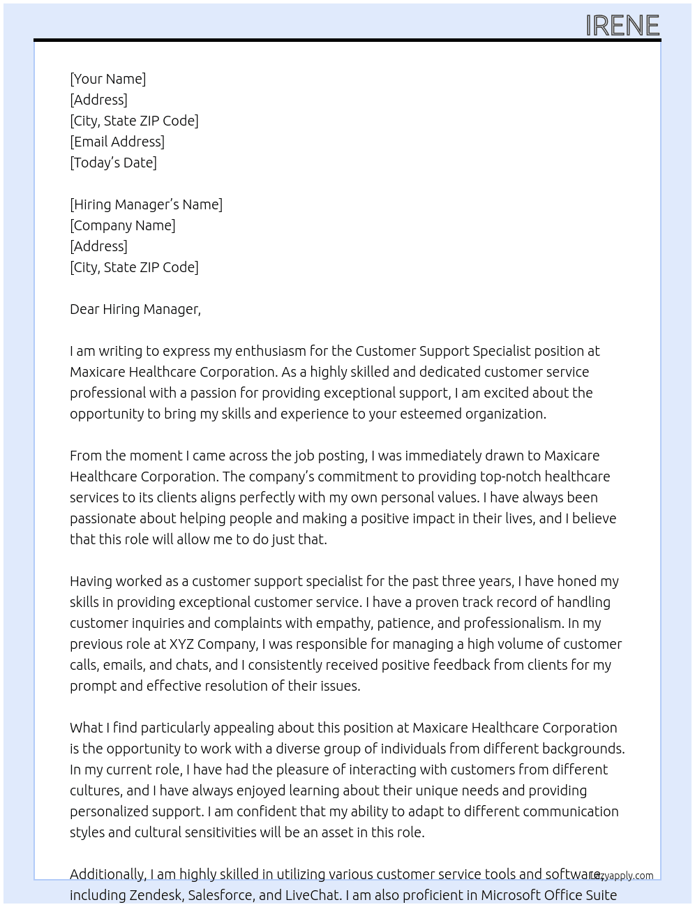 Customer Support Specialist At Maxicare Healthcare Corporation Cover Letter