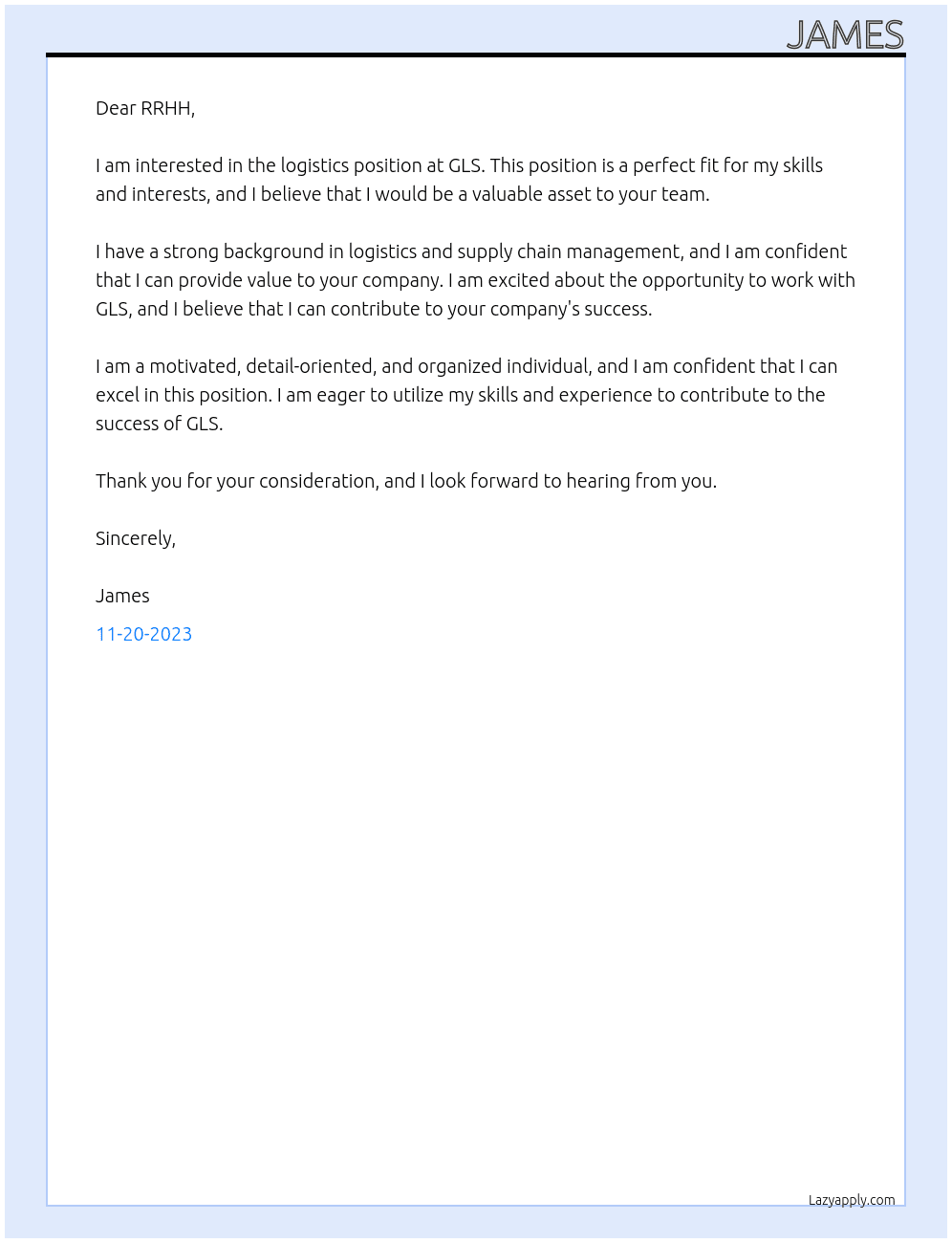 logistica At GLS Cover Letter