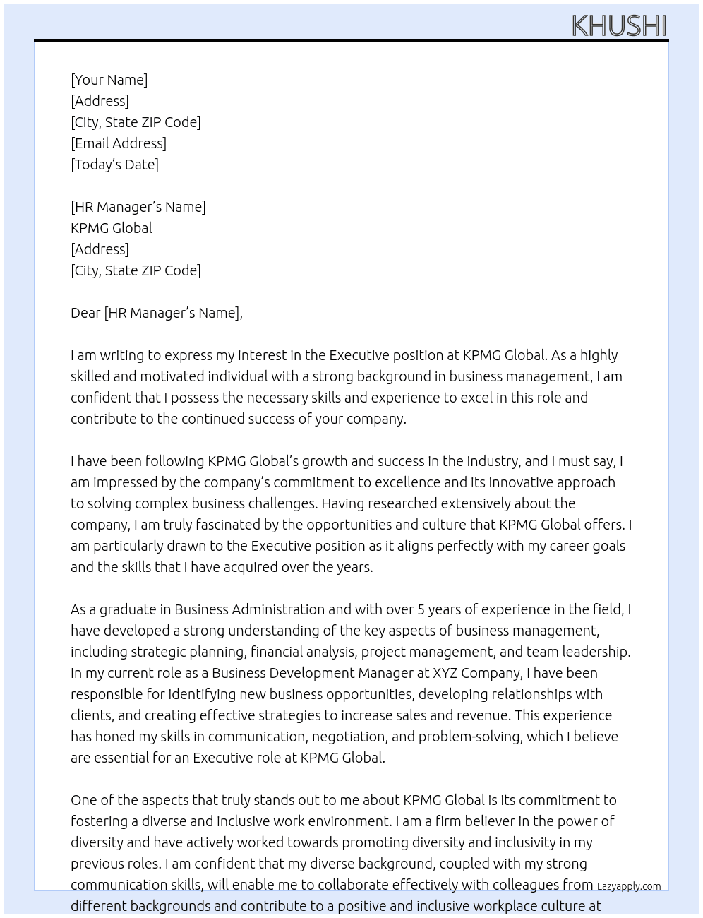 Executive  At Kpmg global Cover Letter