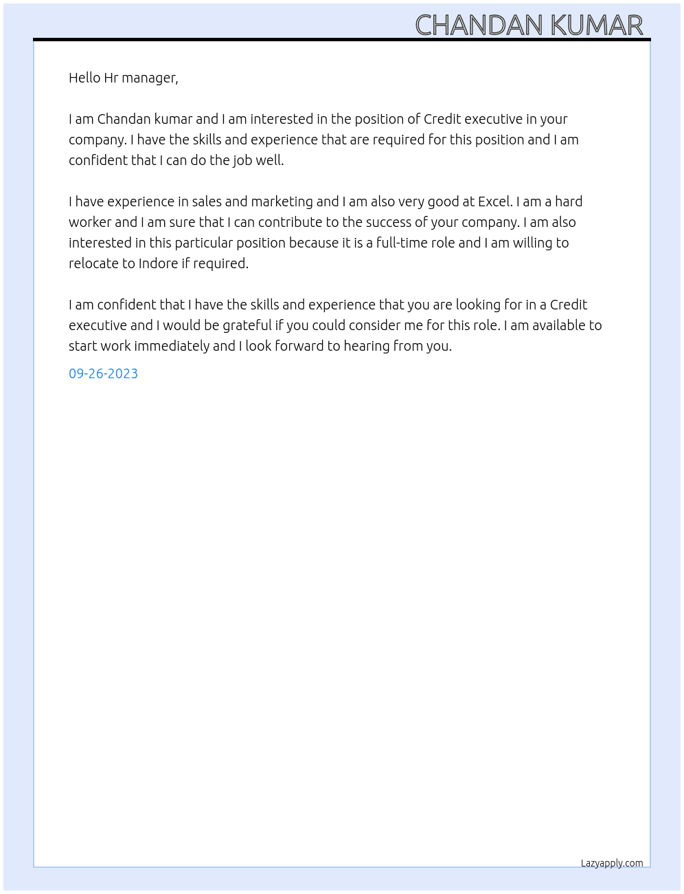 Credit executive At Plantix Cover Letter