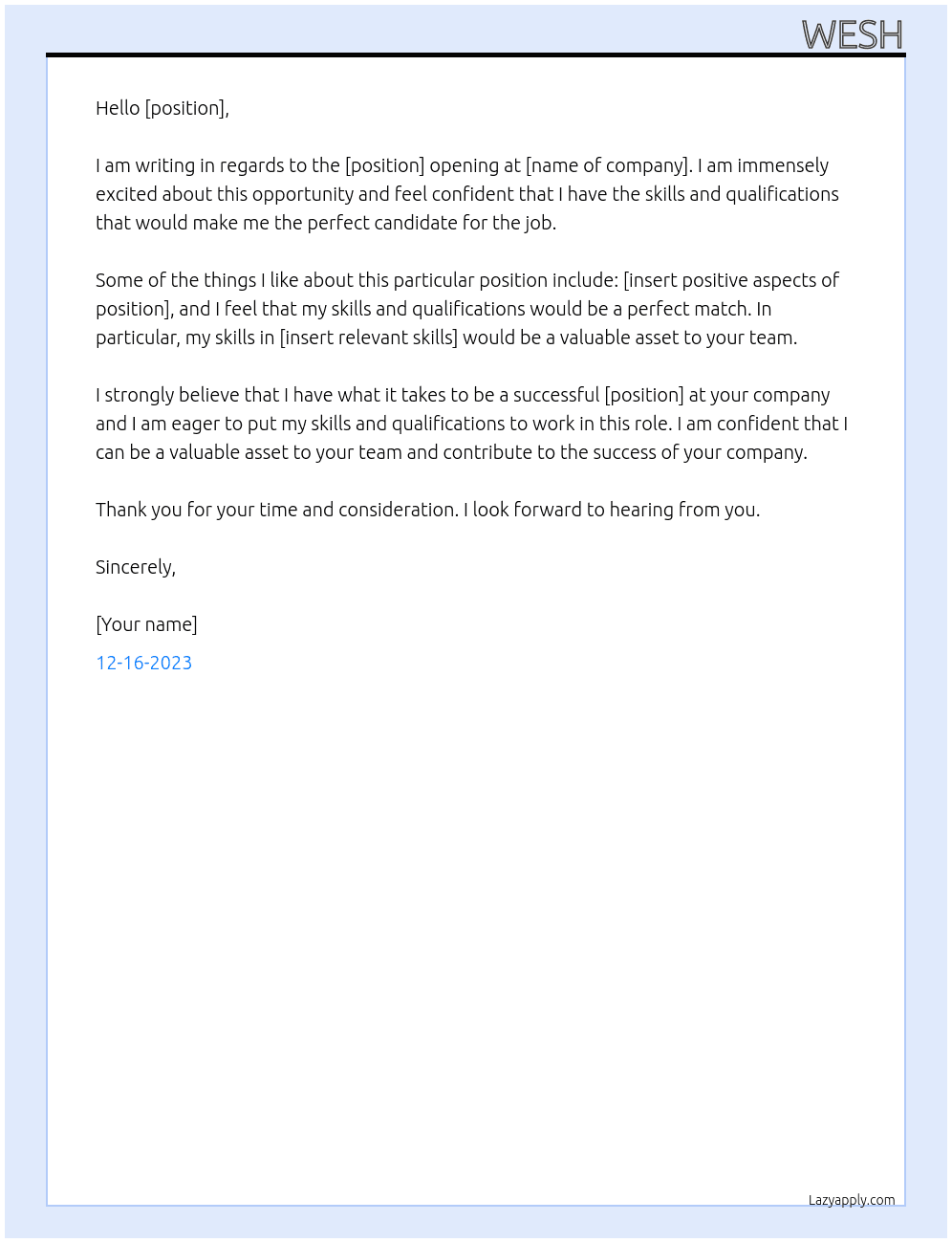 wesh At wesh Cover Letter