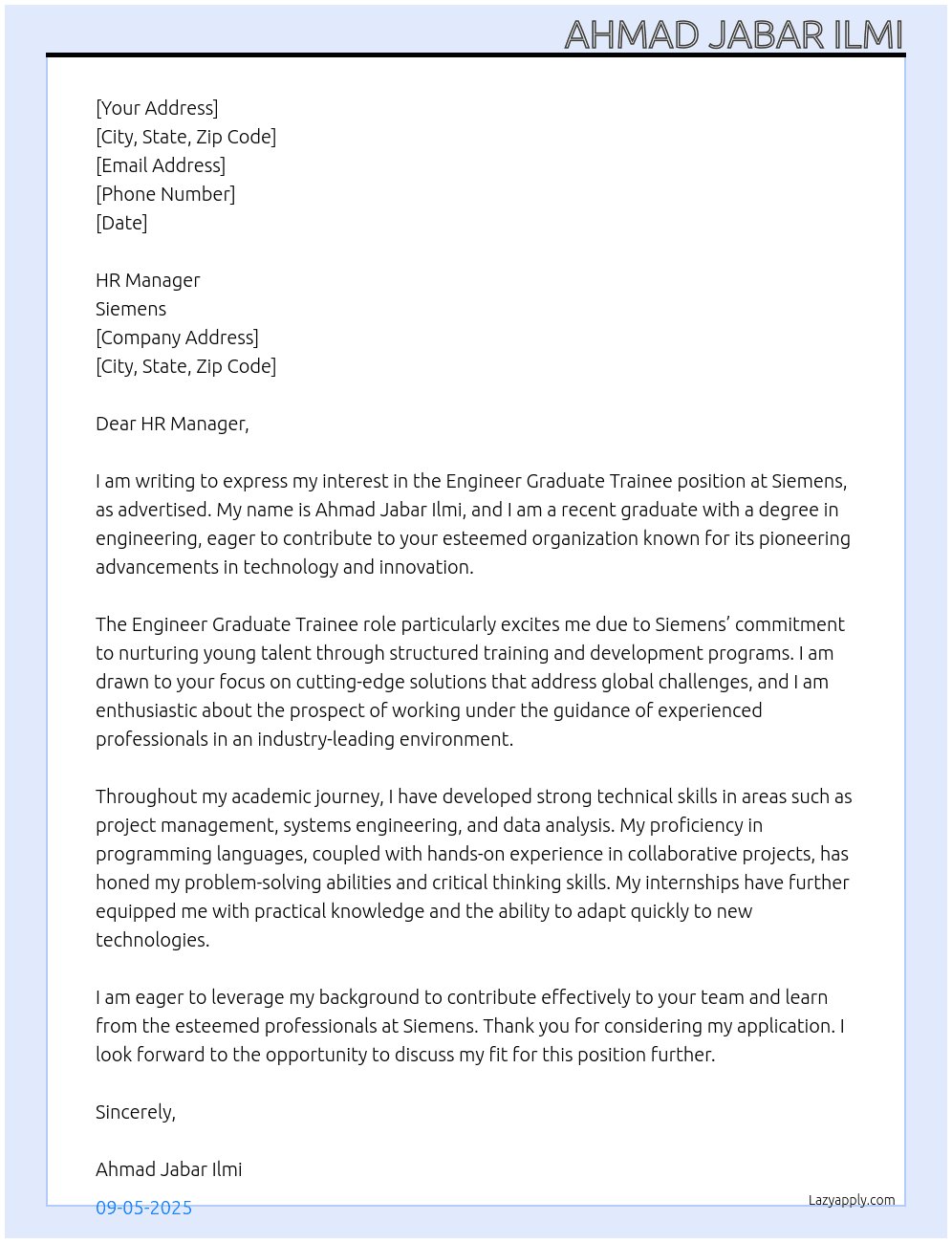 Cover letter for engineer graduate trainee - LazyApply