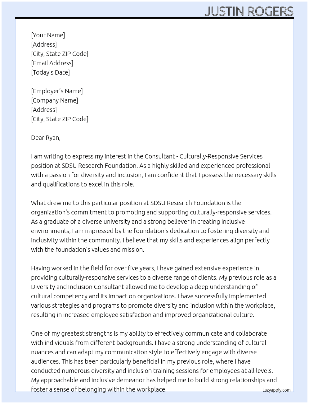  Consultant - Culturally-Responsive Services At SDSU Research Foundation Cover Letter