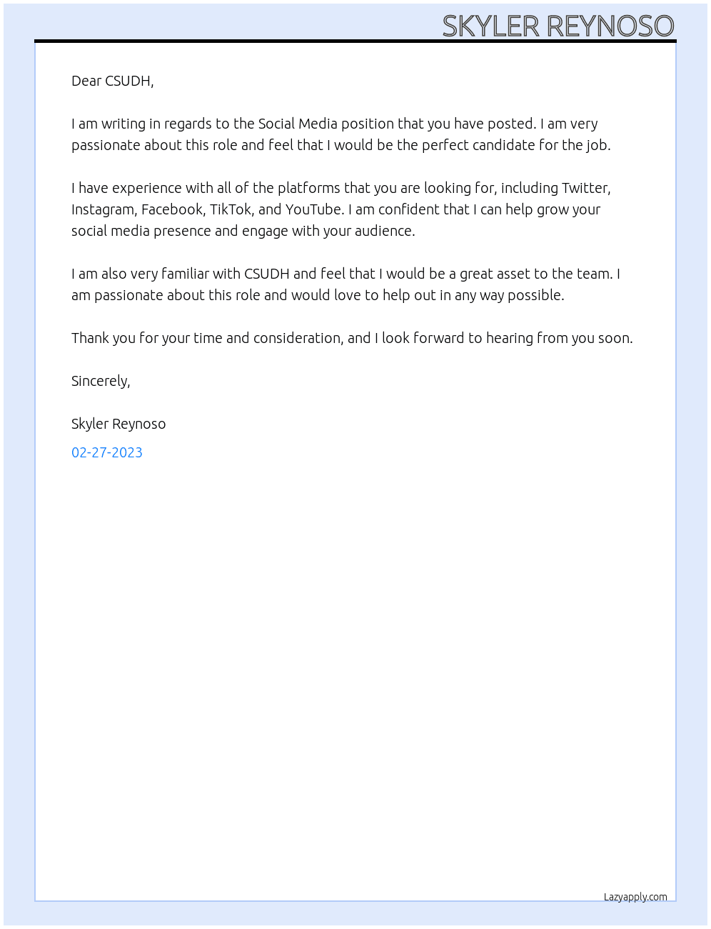 Social Media At California State University, Dominguez Hills Cover Letter