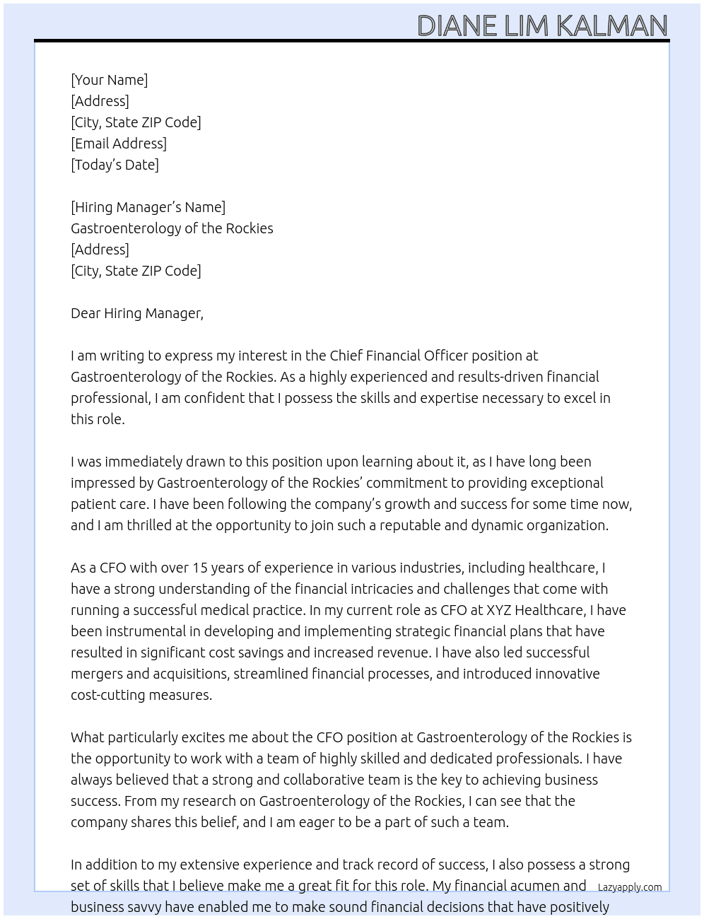 CFO At Gastroenterology of the Rockies Cover Letter