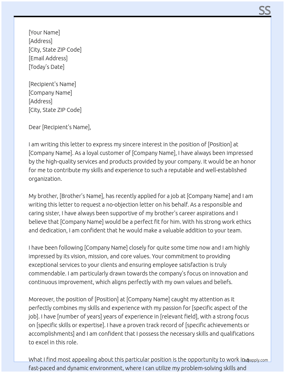 no objection letter for my brother job At hhhhh Cover Letter