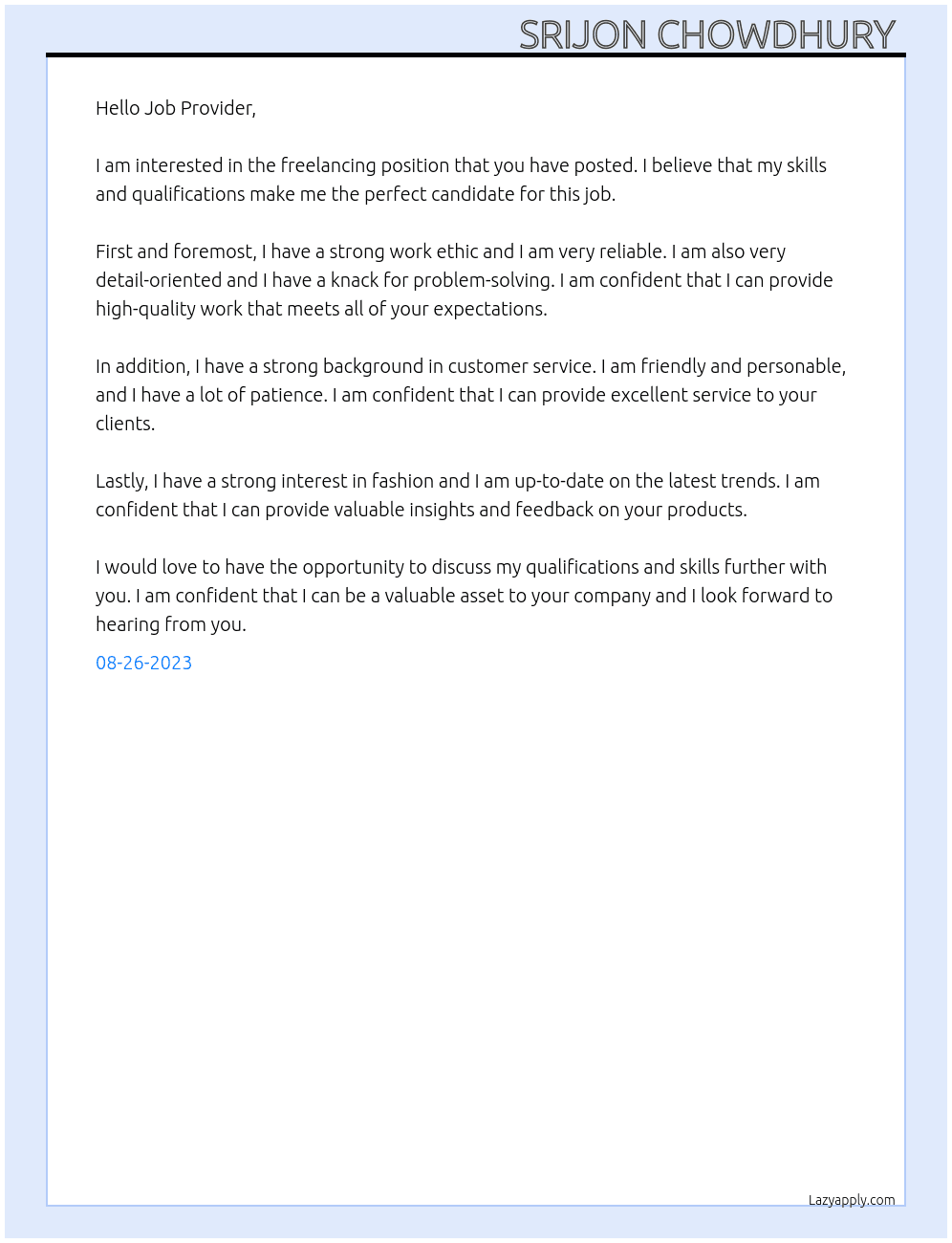 Freelencer At Freelencing Cover Letter