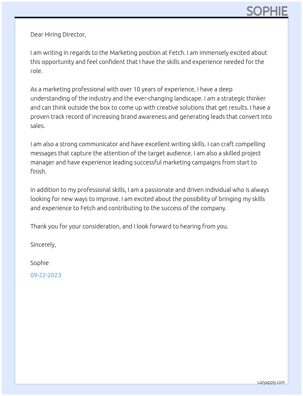 Marketing At Fetch Cover Letter