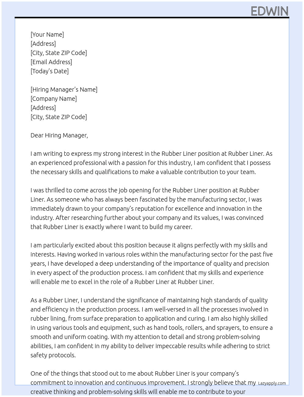 Rubber Liner At Rubber Liner Cover Letter