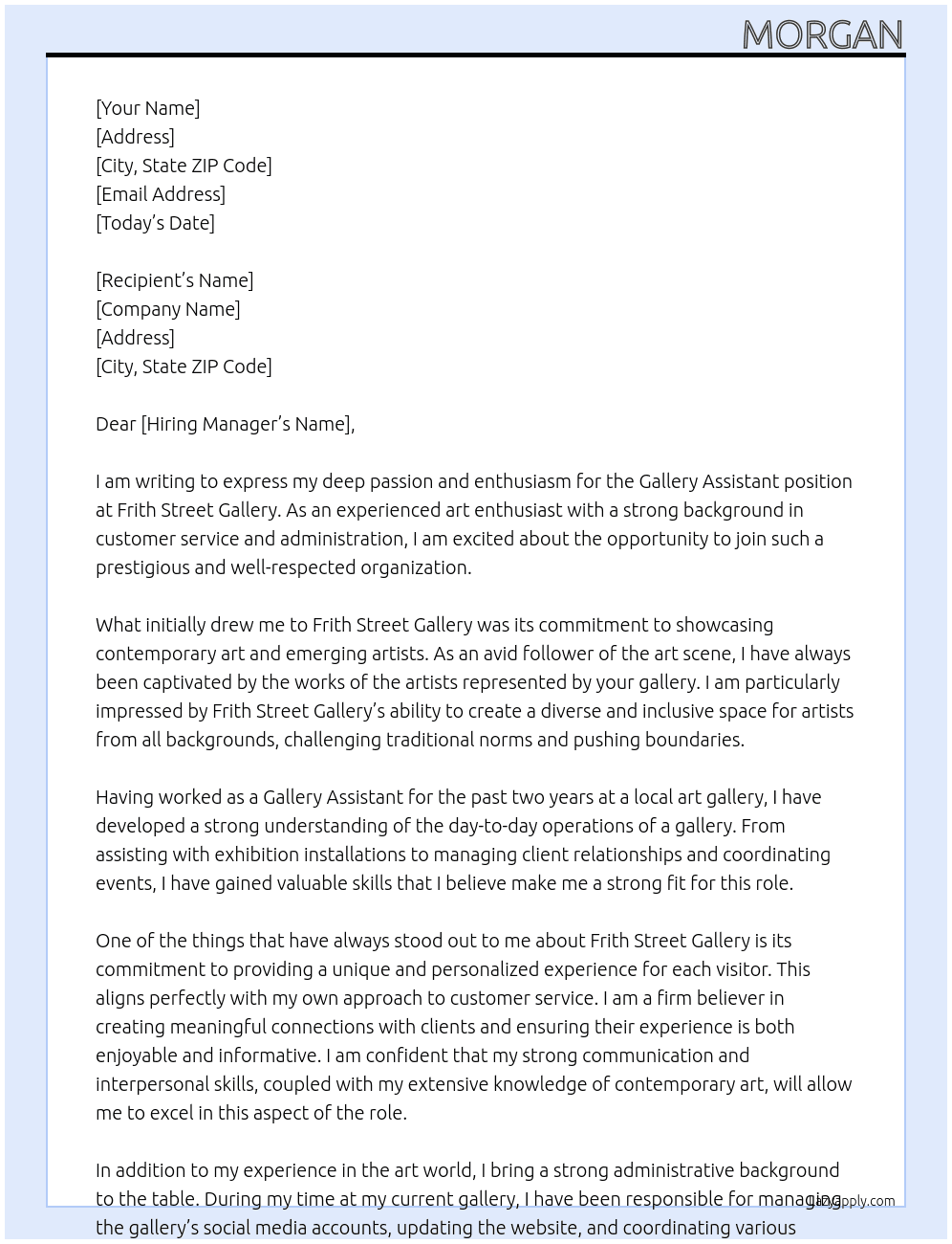 Gallery assistant  At Frith Street Gallery  Cover Letter