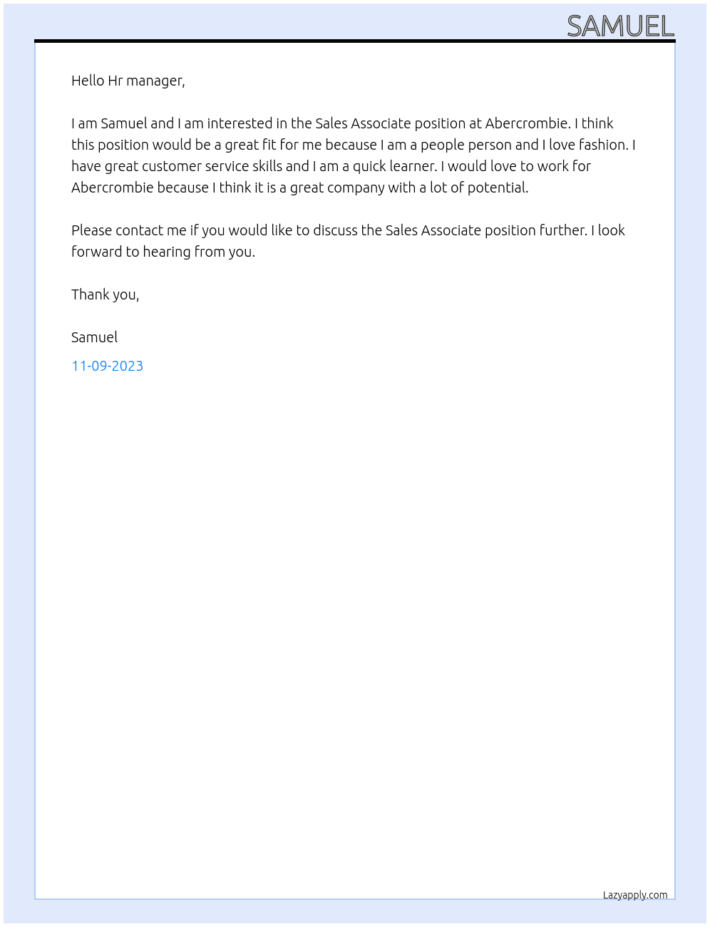 Sales Associate At Abercrombie Cover Letter