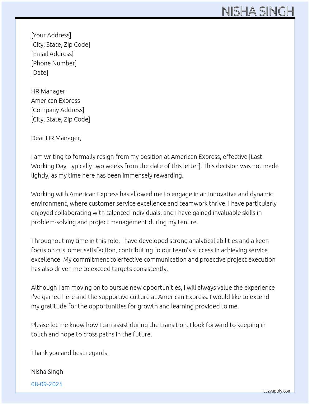 Cover letter for resignation letter - LazyApply