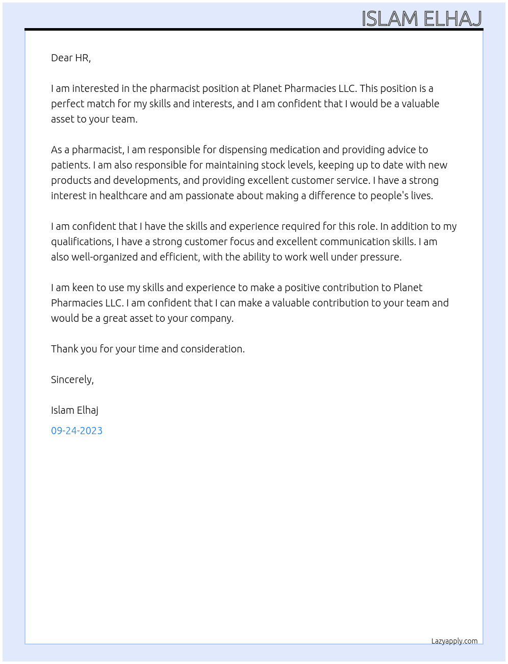 pharmacist At Planet Pharmacies LLC Cover Letter