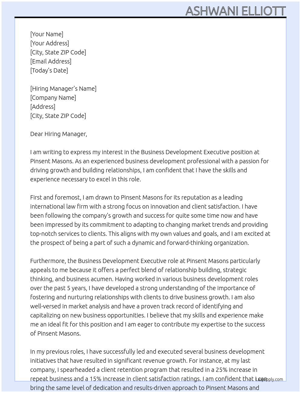 Business Development Executive At Pinsent Masons Cover Letter