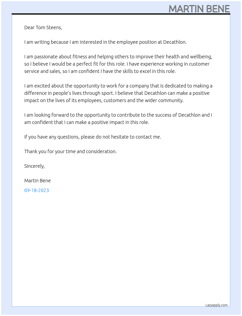 employee At Decathlon Cover Letter