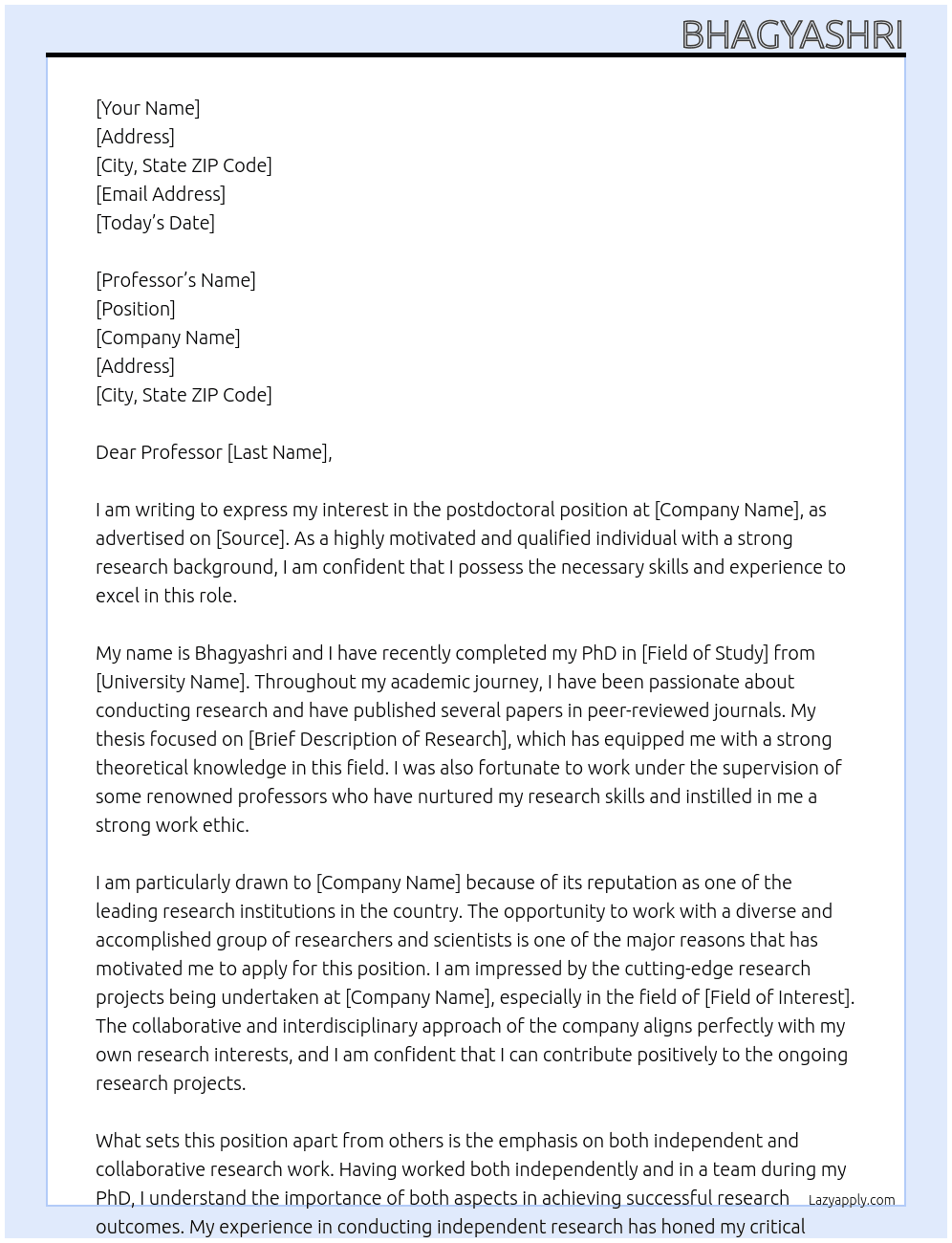 post doc At IIT Cover Letter
