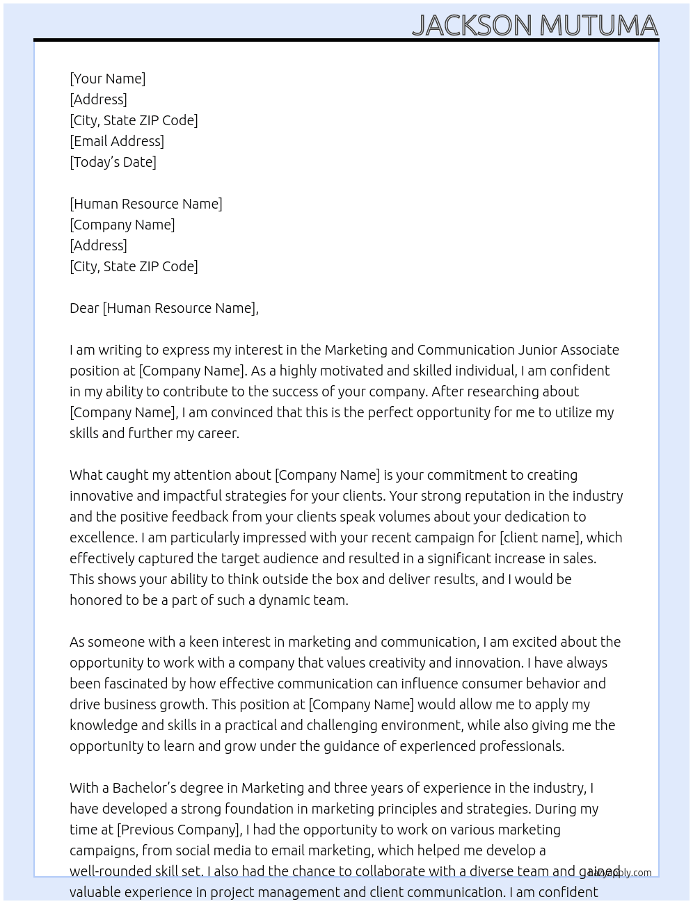 Marketing And Communication Junior Associate At basigo Cover Letter