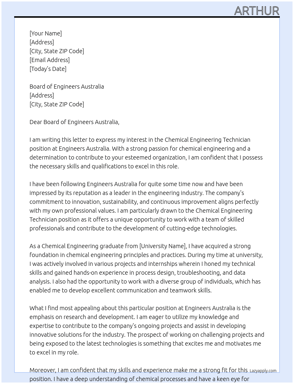 Chemical Engineering Technician At Engineers Australia Cover Letter