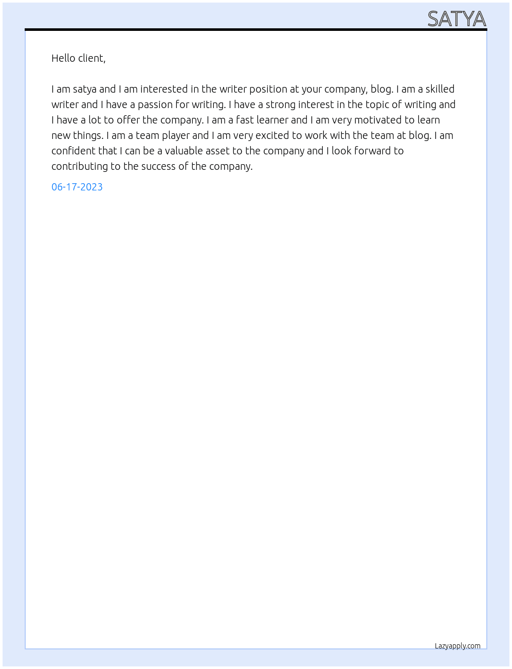 writer  At blog Cover Letter