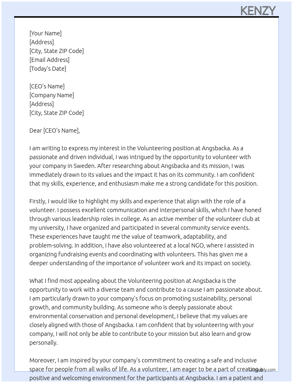 Volunteering to sweden At Angsbacka Cover Letter