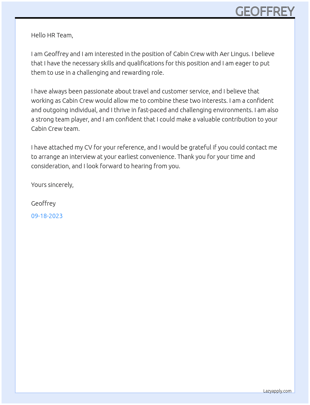 Cabin Crew At Aer Lingus Cover Letter