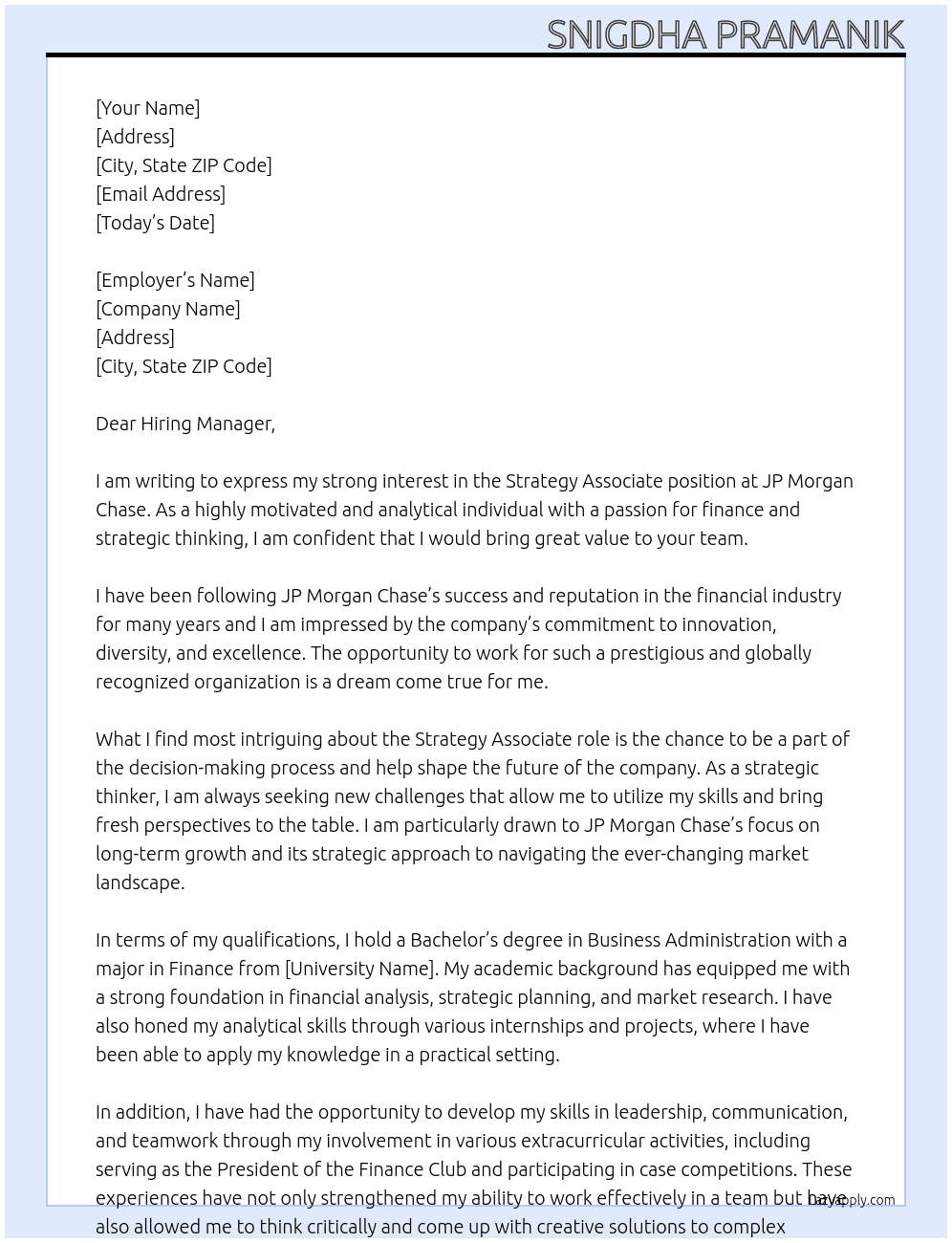Cover letter for strategy associate - LazyApply