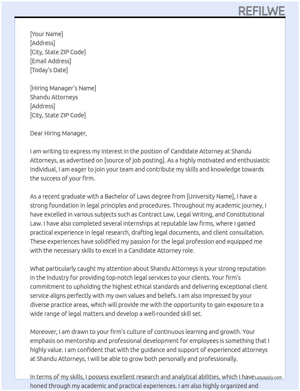 Candidate attorney At Shandu Attorneys Cover Letter