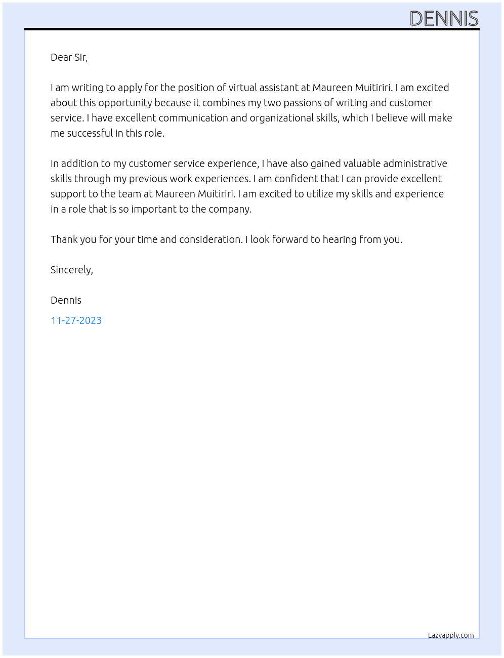 virtual assistant At Maureen Muitiriri Cover Letter