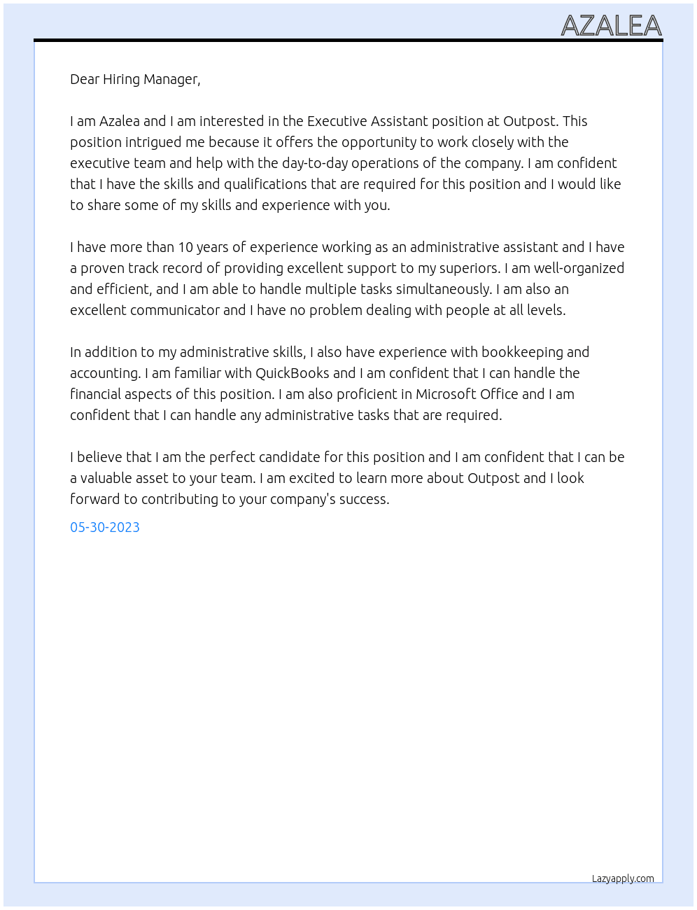 Executive Assistant At Outpost Cover Letter