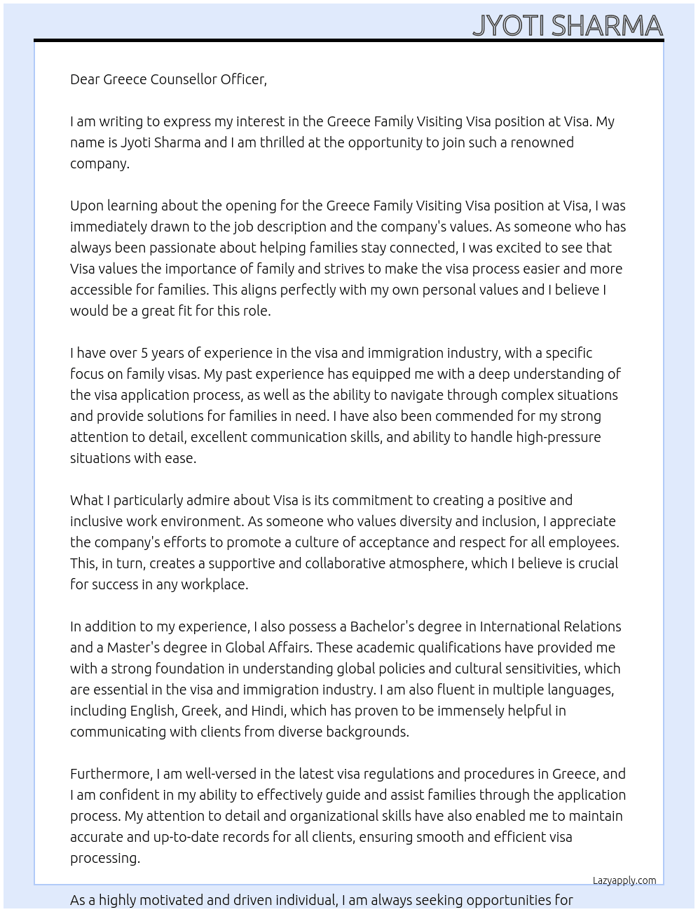 Cover letter for greece family visiting visa - LazyApply