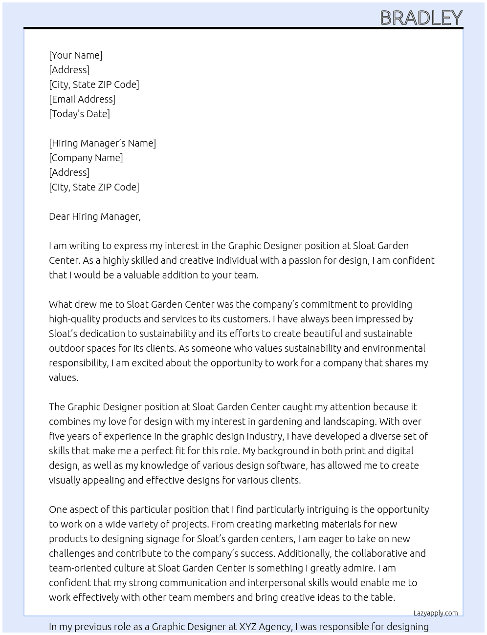 Graphic Designer At Sloat Garden Center Cover Letter