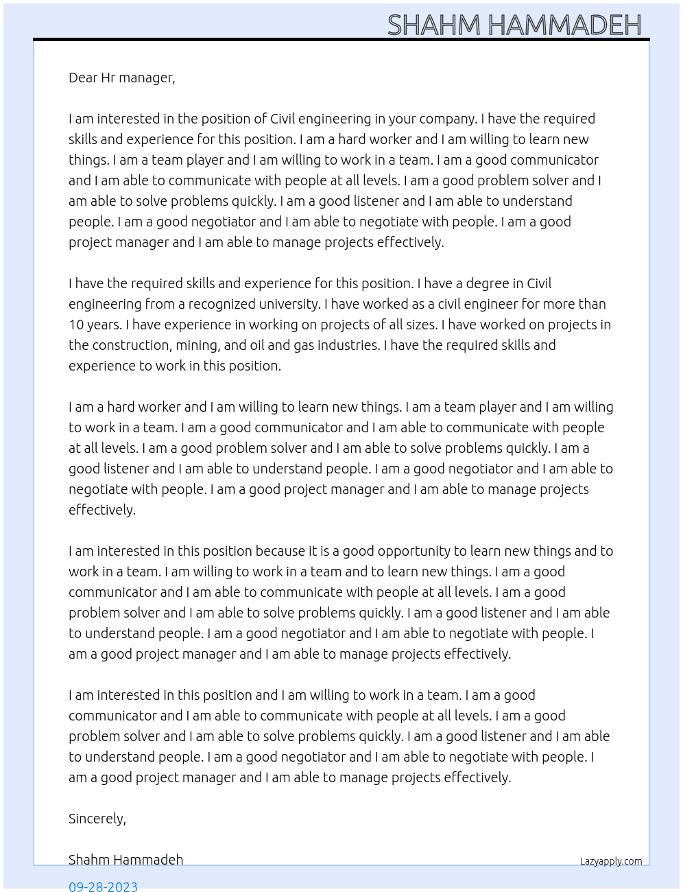 Civil engineering  At Rina Cover Letter