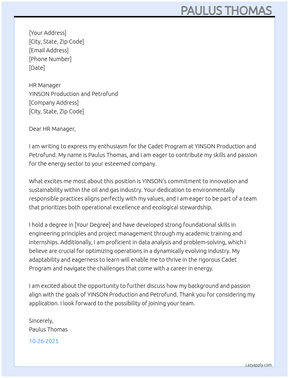 Cover letter for cadet program - LazyApply