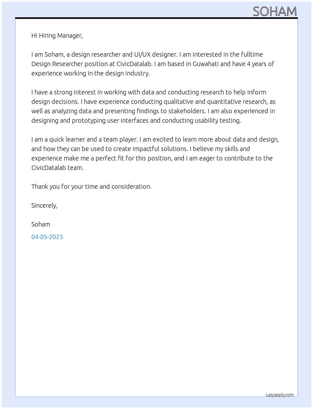 Design Researcher At CivicDatalab Cover Letter