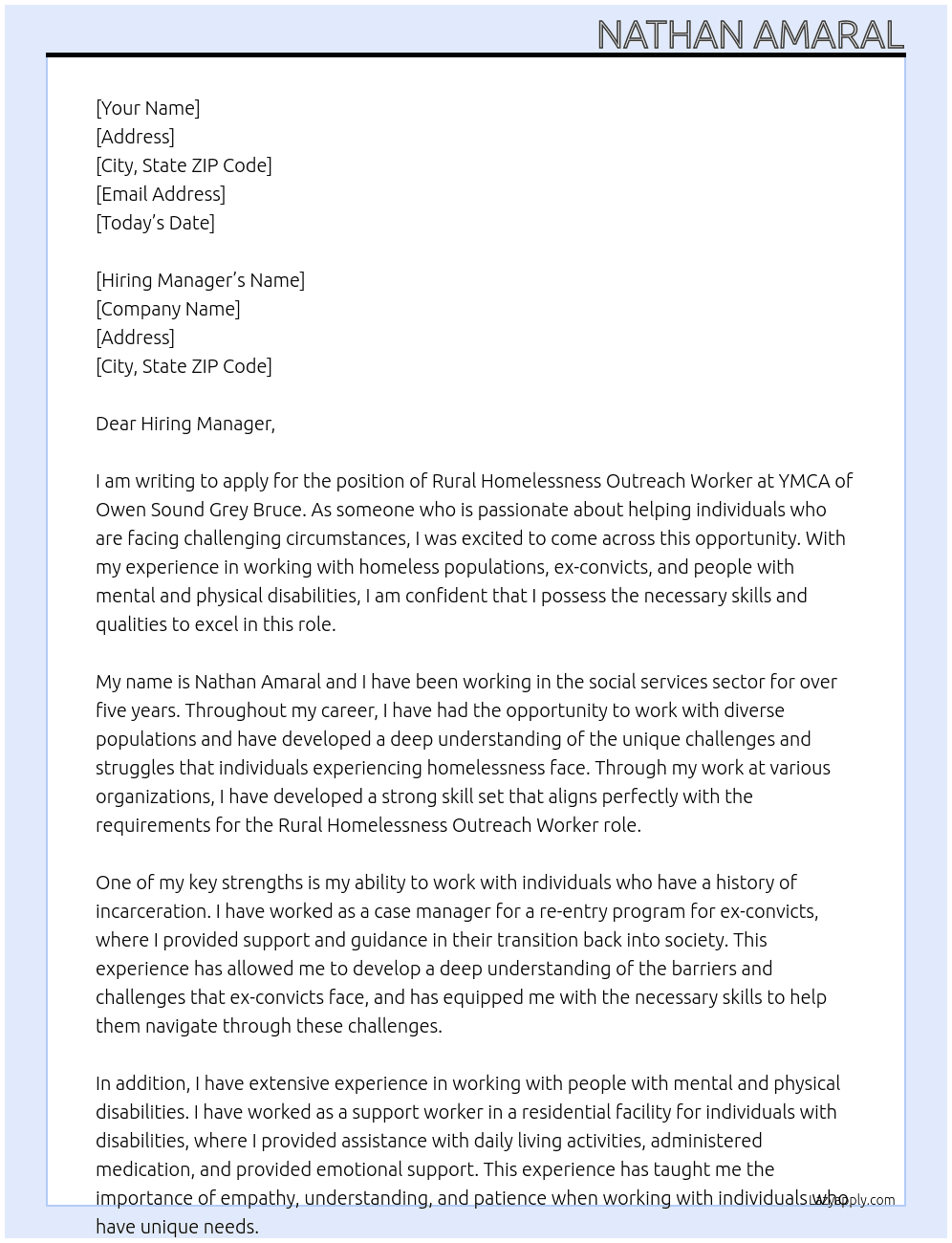Rural Homelessness Outreach Worker At YMCA of Owen Sound Grey Bruce Cover Letter