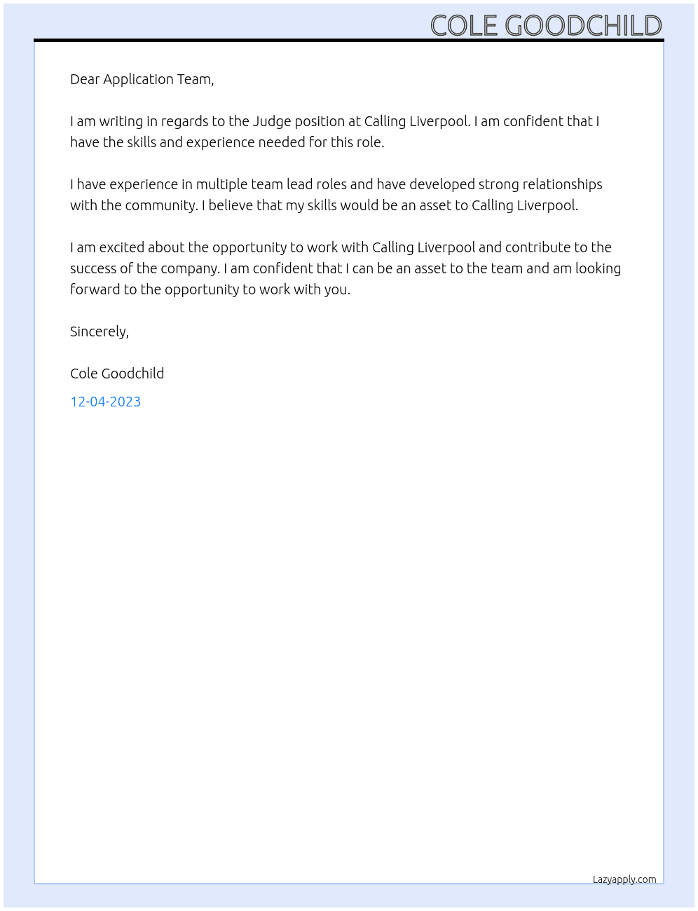 Judge At Calling Liverpool  Cover Letter