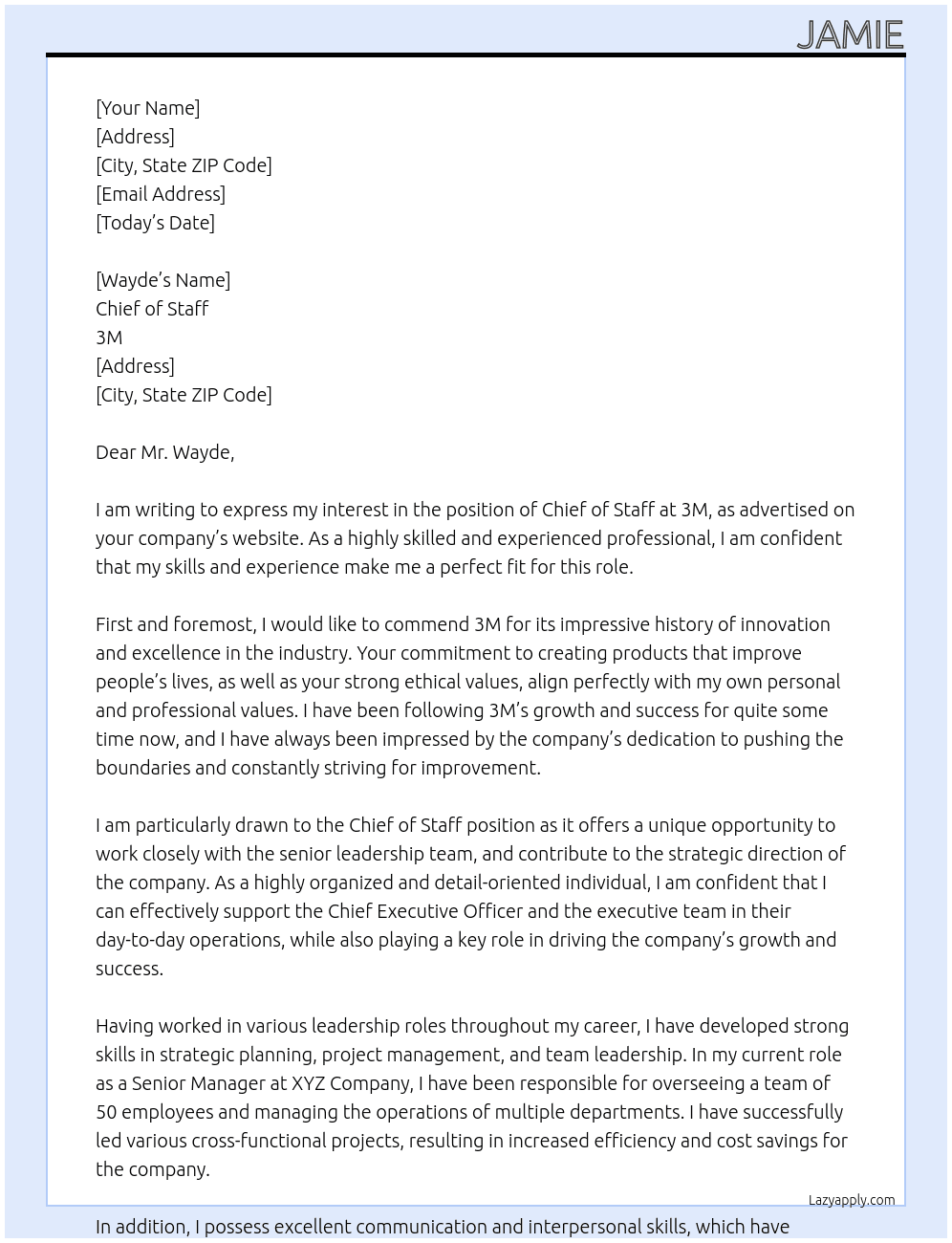 Chief of Staff At 3M Cover Letter