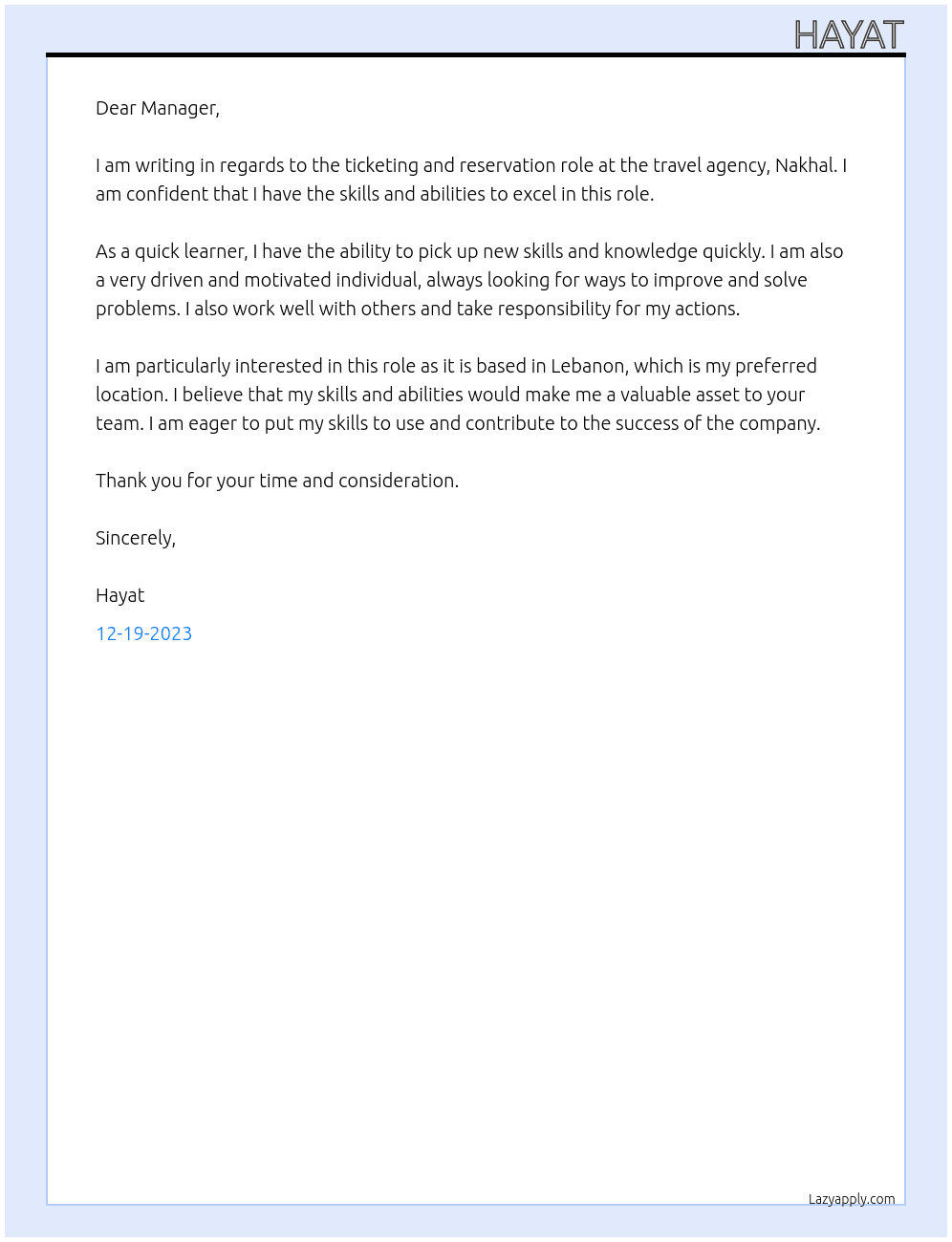 travel agency At nakhal Cover Letter
