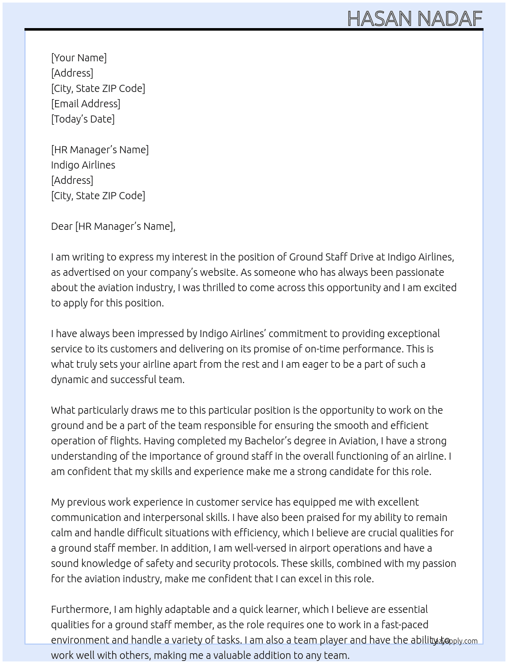 Cover letter for ground staff drive indigo - LazyApply