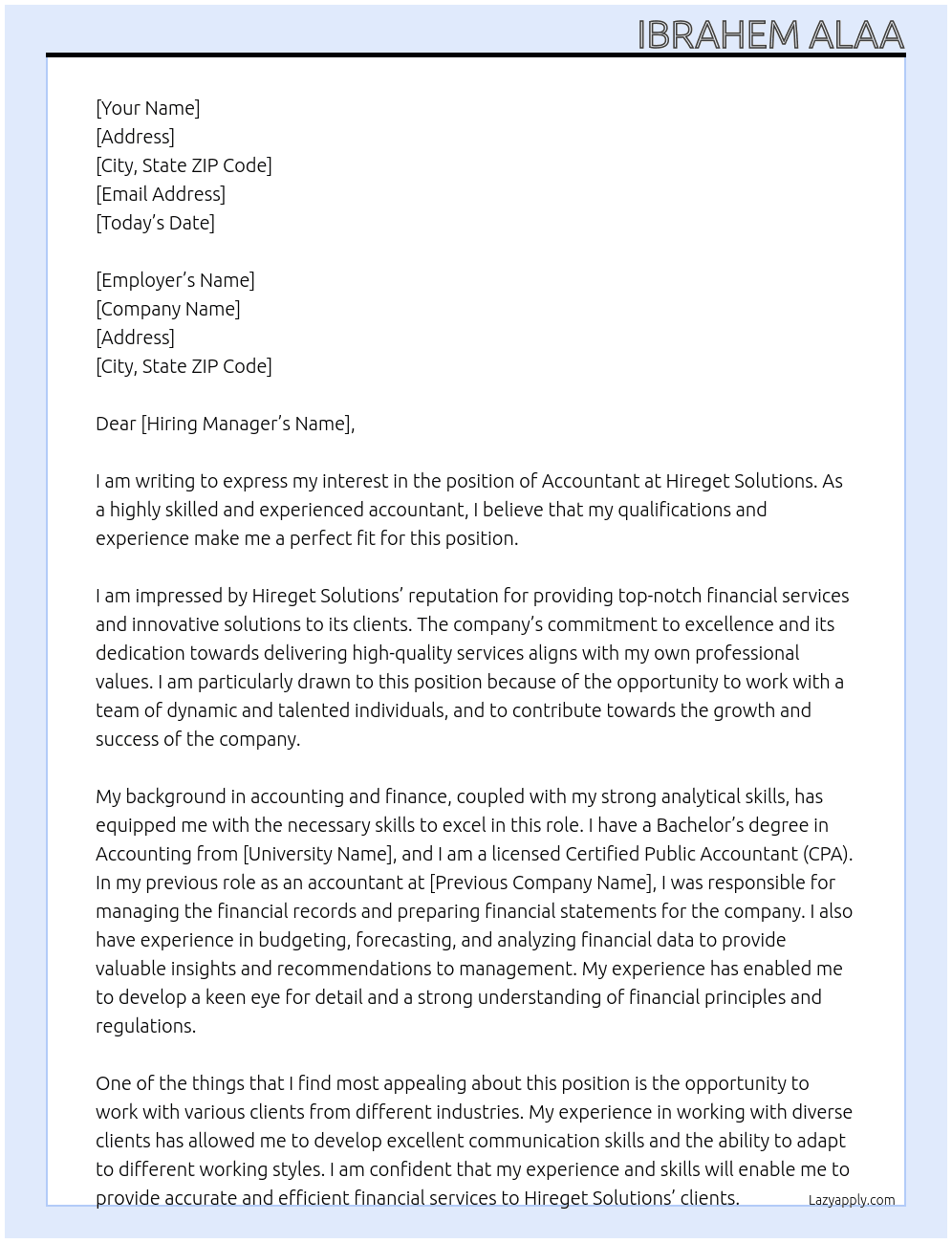 Accountant At Hireget Solutions Cover Letter