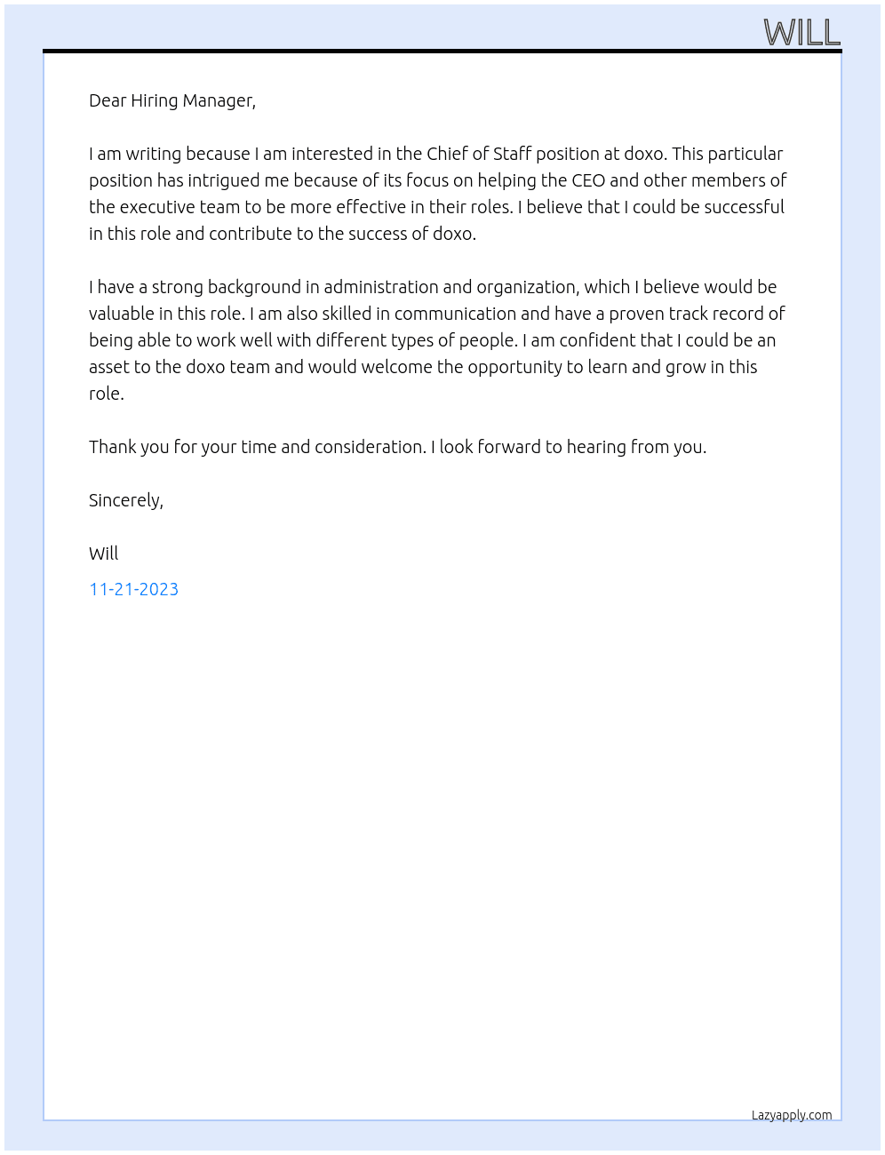 Chief of Staff At doxo Cover Letter