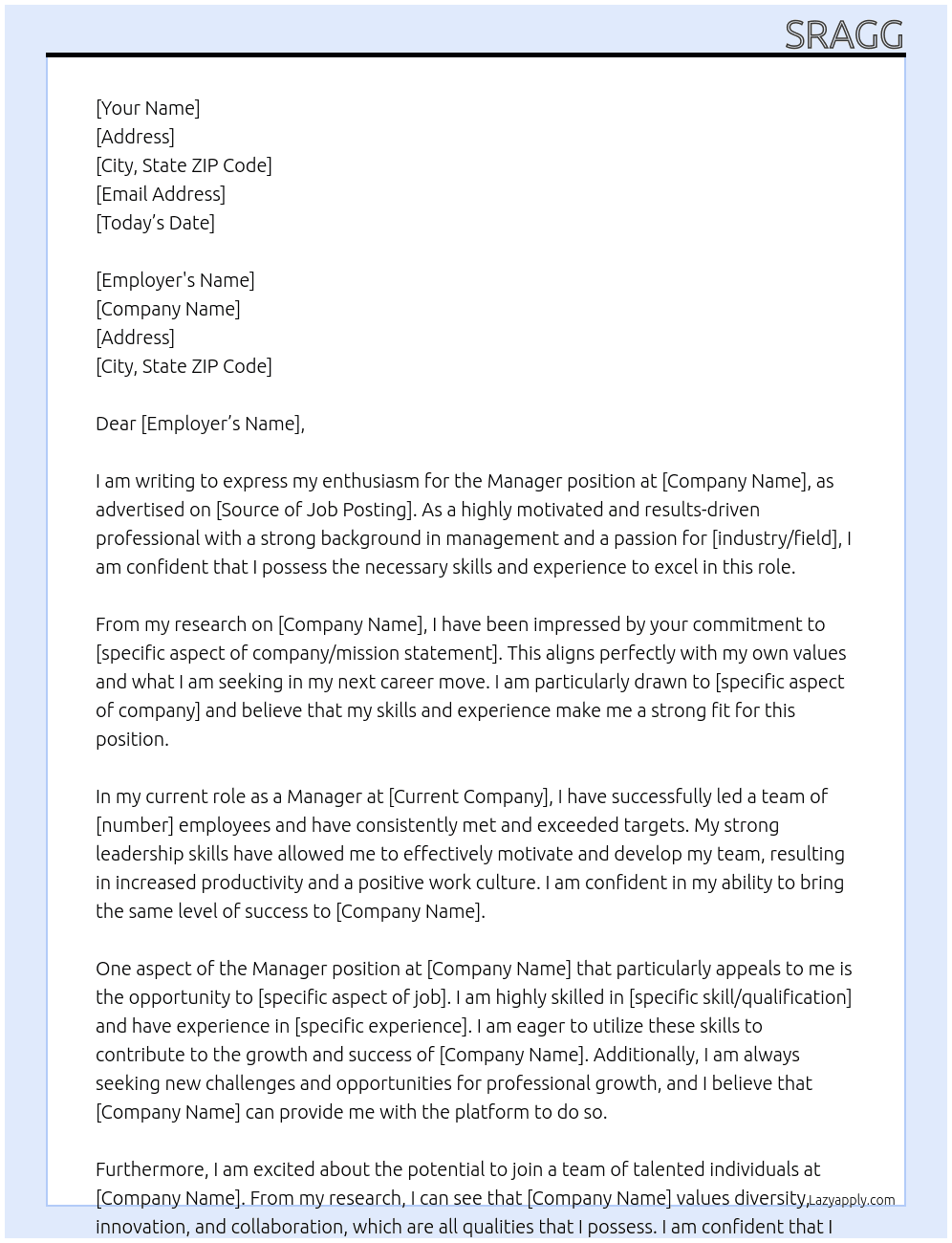 manager At redgh Cover Letter