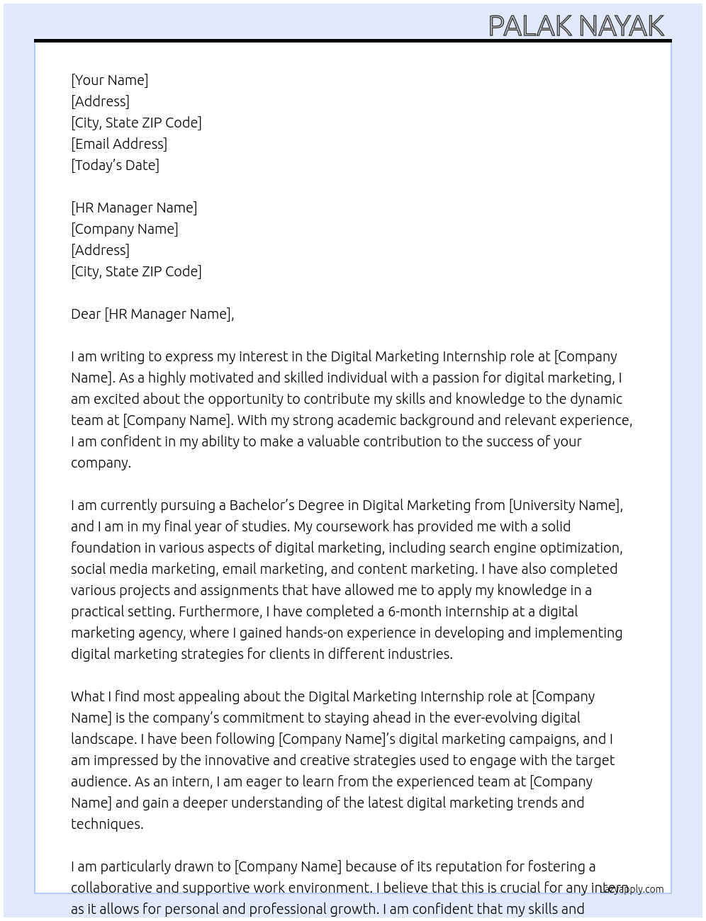 Digital marketing  At Annova Cover Letter
