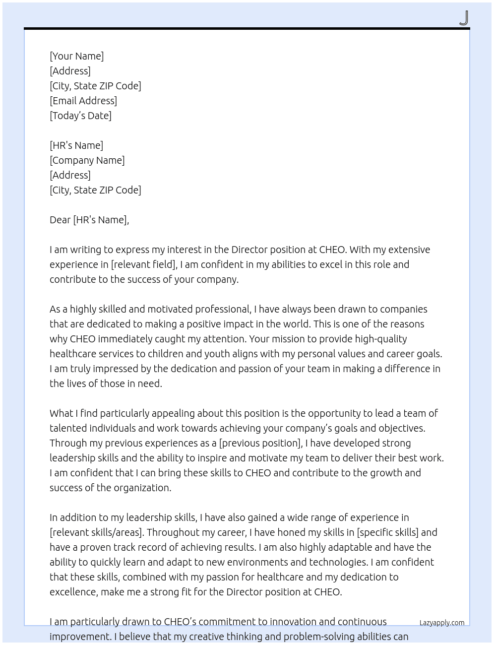 Director At CHEO Cover Letter